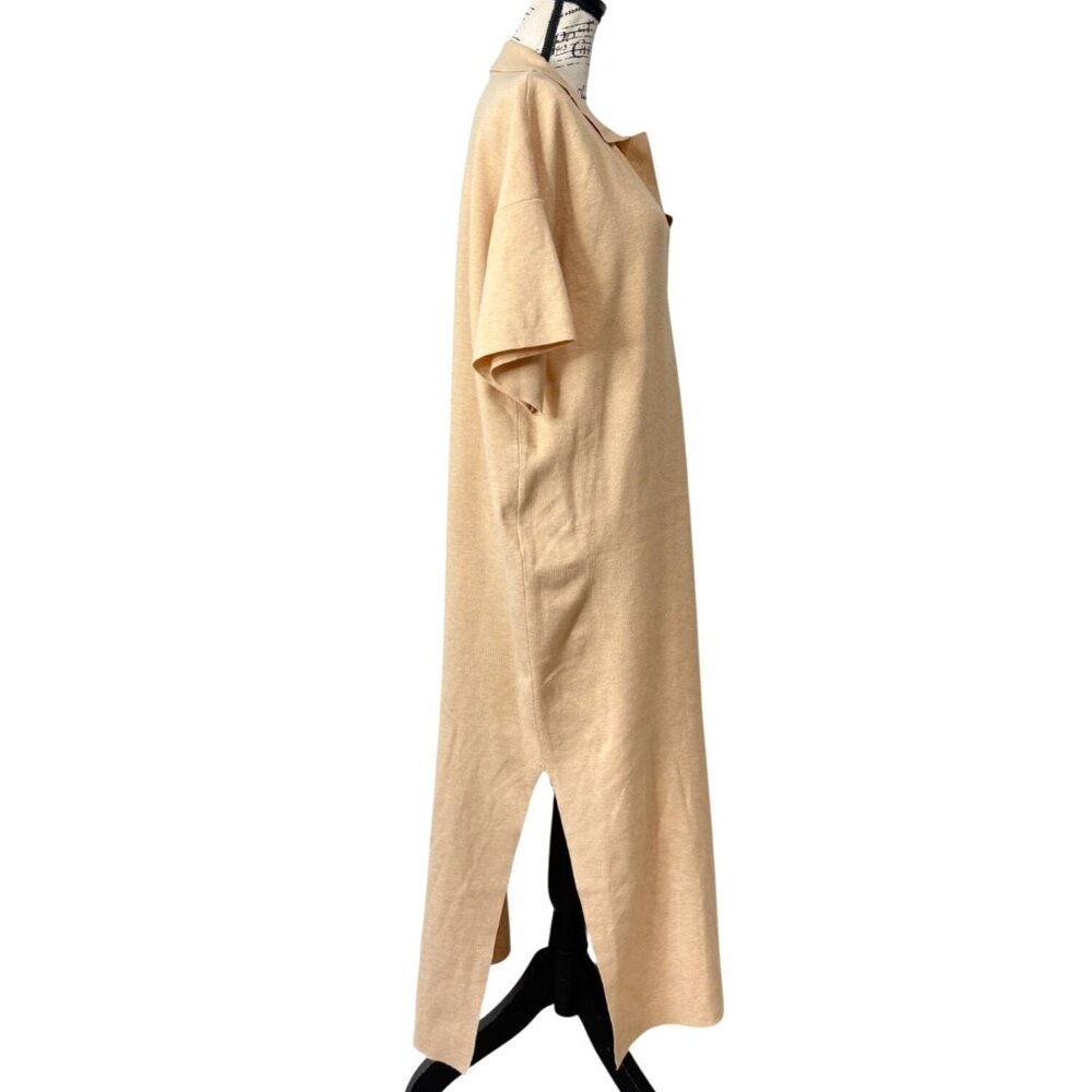 Tuckernuck Channing Polo Midi Knit Dress Short Sleeves Side-Slit Beige Women XXL - Picture 3 of 9